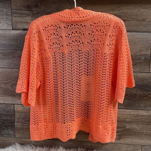 Cato Ladies Crocheted Shrug Sweater Cardigan Size Small Coral - Picture 2 of 6